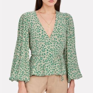 Ganni floral crepe wrap blouse